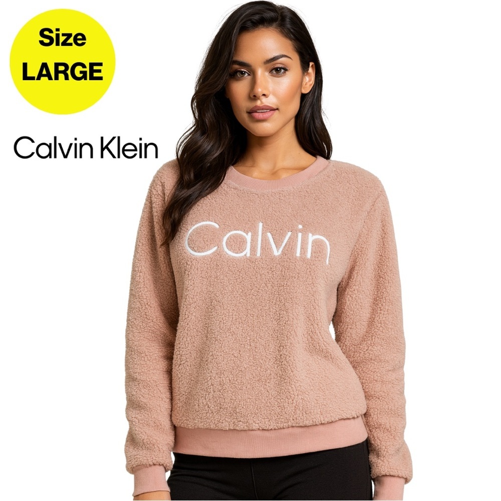 2/for $20 🪩 CALVIN KLEIN Comfy Cozy Fleece Blush Pink Crewneck Sweater (Large)